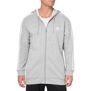 NWT adidas Men’s Essentials Fleece 3-Stripes Full-Zip Hoodie Grey M